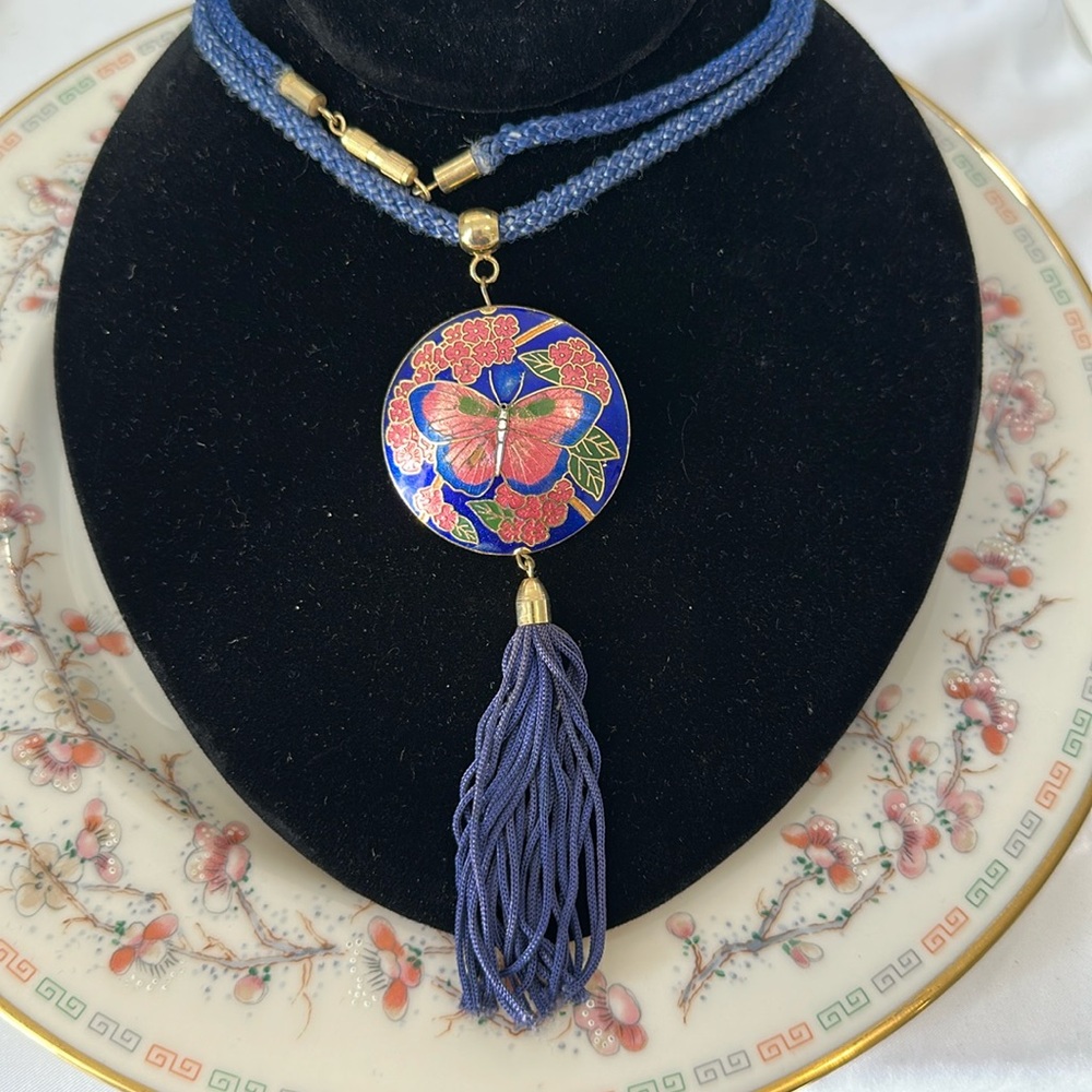Vintage butterfly tassel necklace